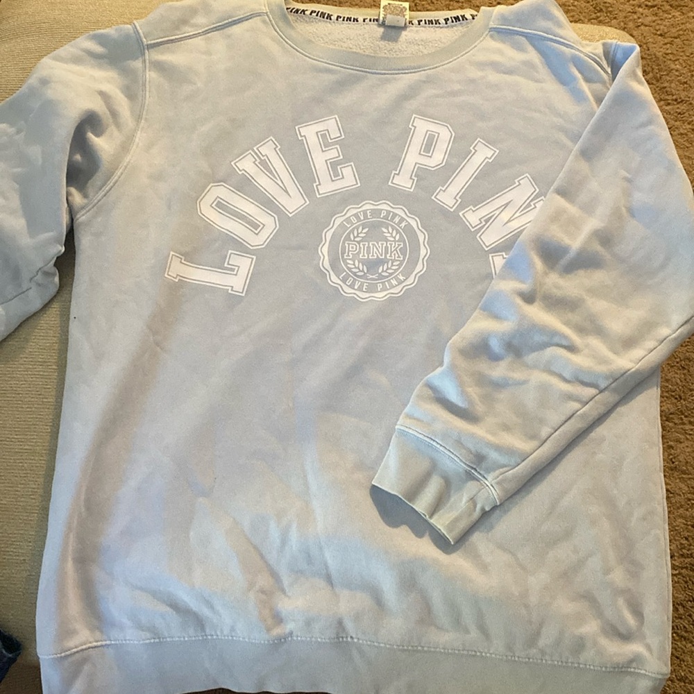 VS pink, light blue crewneck/ pullover w/logo. Size large